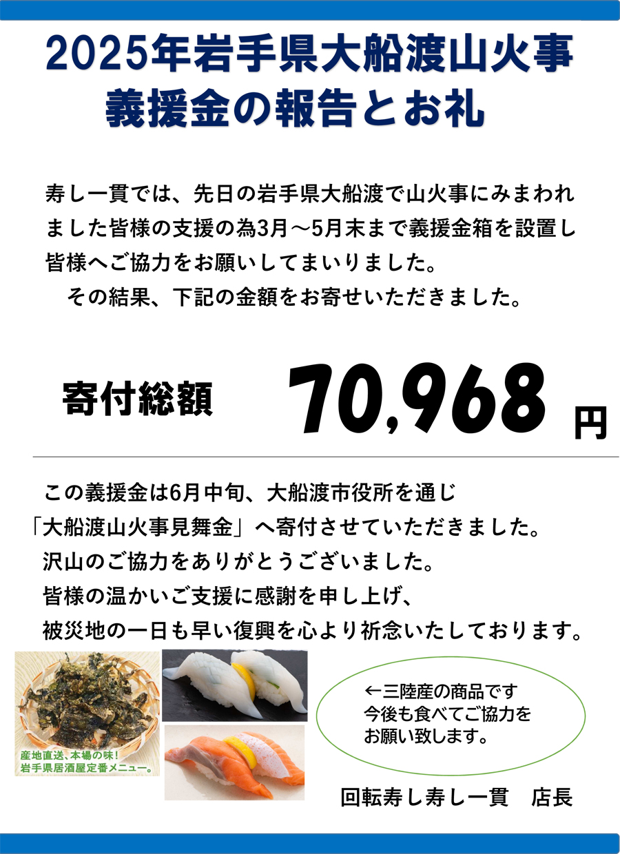 岩手県大船渡山火事義援金御礼